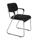 Silla de confidente negra ZANTA con costuras cuadradas y estructura cromada de hjh OFFICE – vista de 360° (vista frontal en diagonal 60°)