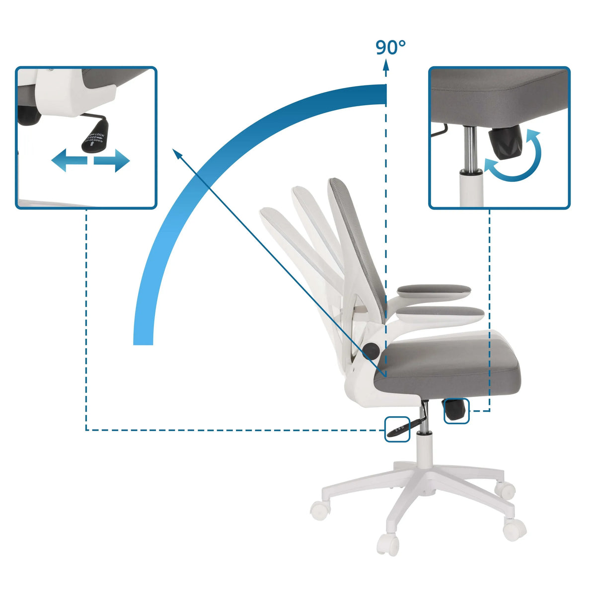 Respaldo ajustable con un ángulo de inclinación de 90 grados de la Silla Home Office BELIO W de hjh OFFICE