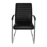 Silla de confidente negra STEEL V con costuras transversales y estructura de patín de hjh OFFICE – vista de 360° (vista frontal 0°)