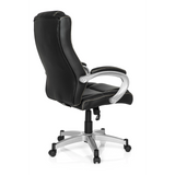 Silla gaming RELAX CL180 negra con acolchado y base de cinco ruedas de MyBuero – vista de 360° (vista trasera en diagonal 120°)