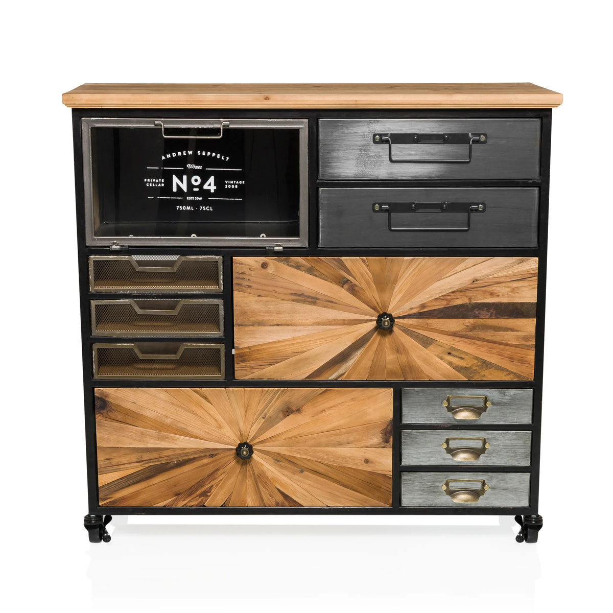 aparador CONTINENTO XL de madera y metal con diversos cajones y un frente de cristal de hjh LIVING