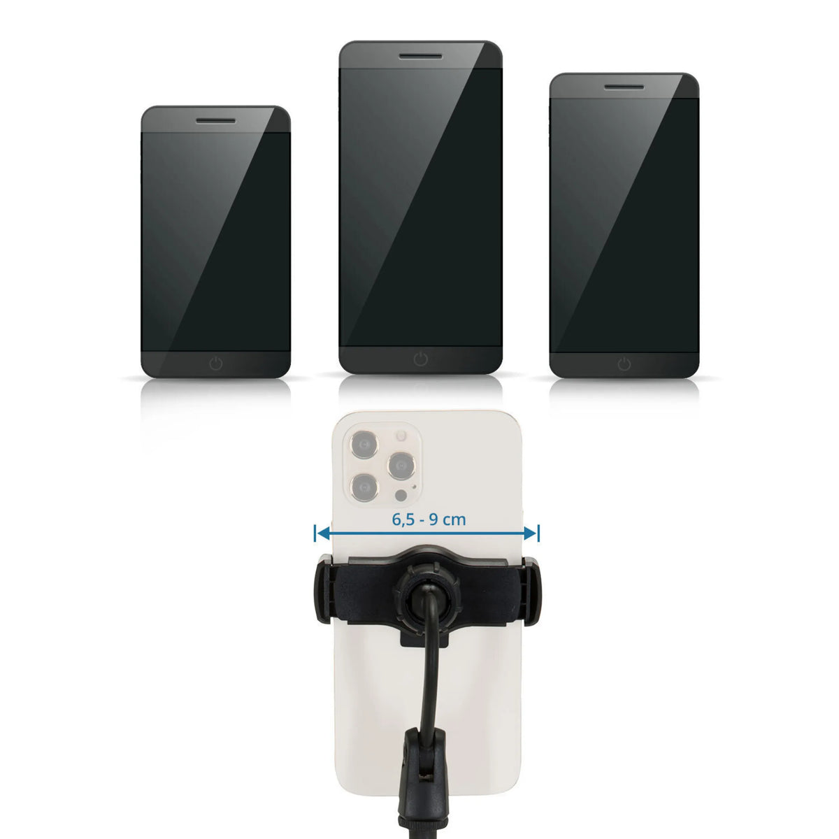 Ancho ajustable de 6,5 - 9 cm del soporte para teléfono móvil y tableta FLEXMOBI II de hjh OFFICE