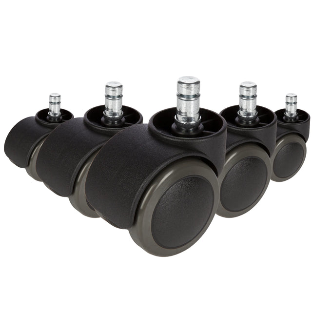 Fünf schwarze Stuhlrollen 5x ROLO FREE 11mm/50mm für Hartböden mit metallenen Bolzen von hjh OFFICE