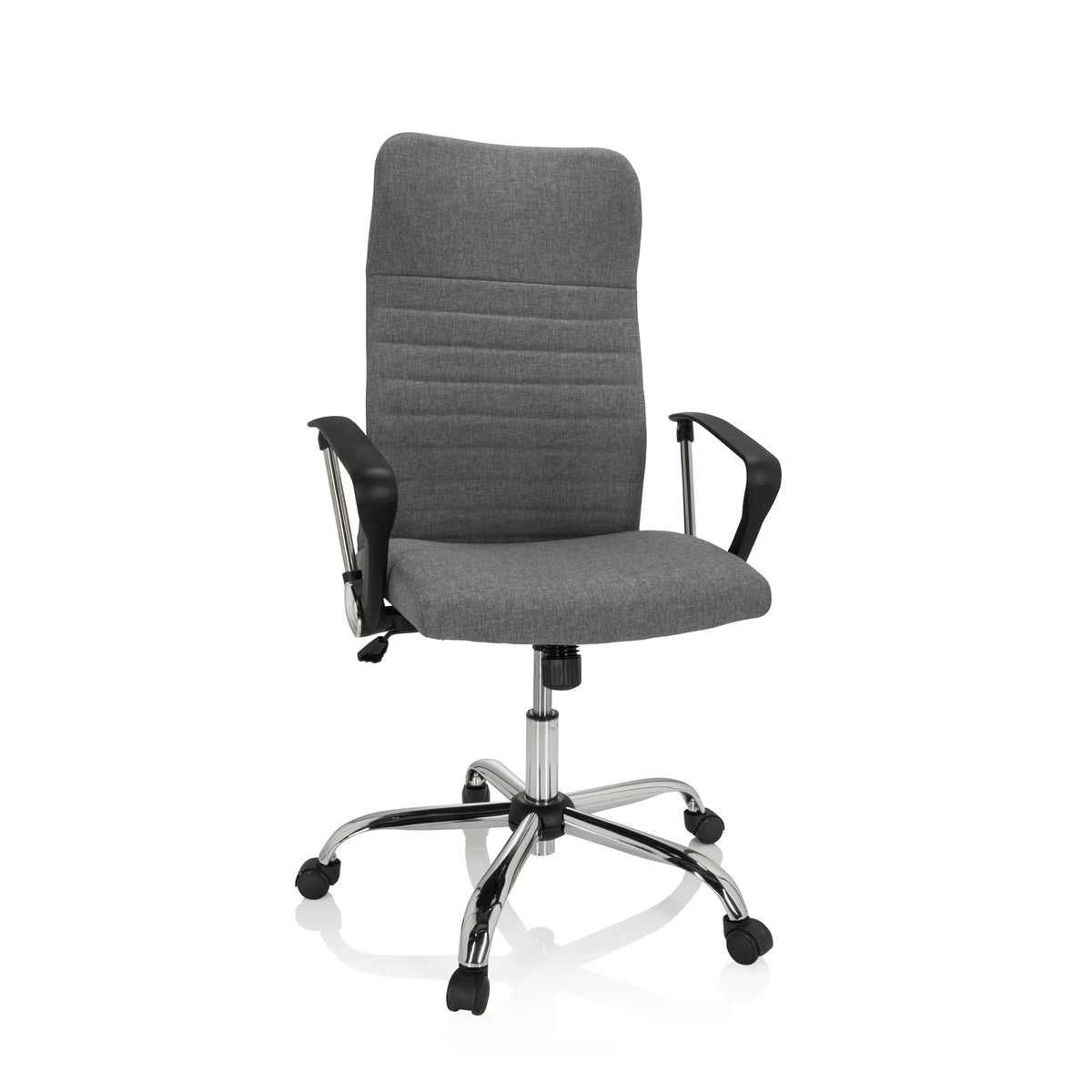 Silla Home Office ARTON 40 gris con reposabrazos y base brillante de cinco ruedas de hjh OFFICE – vista de 360° (vista frontal 20°)