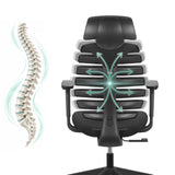 Respaldo de la silla de oficina profesional ERGO LINE ECO con una representación gráfica de la columna vertebral de hjh OFFICE