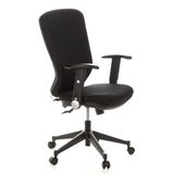 Silla de oficina profesional TRAFFIC 30 negra con reposabrazos y base de cinco ruedas de hjh OFFICE – vista de 360° (vista frontal en diagonal 60°)
