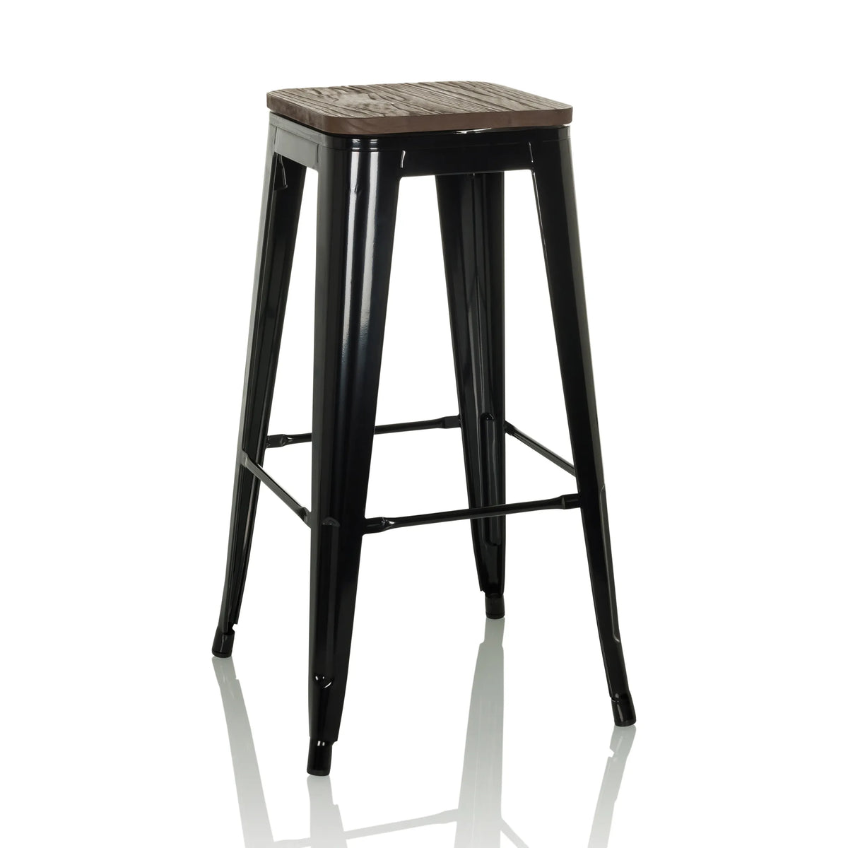 Taburete de bar VANTAGGIO HIGH WS negro con asiento efecto madera y reposapiés de hjh OFFICE – vista de 360° (vista frontal 15°)