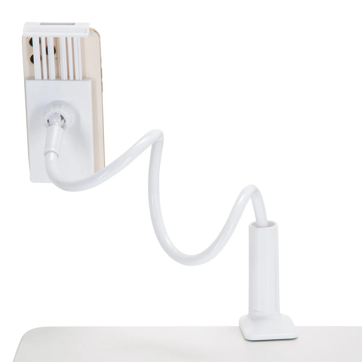 Brazo de cuello de cisne flexible del soporte para teléfono móvil y tableta FLEXMOBI I en blanco de hjh OFFICE