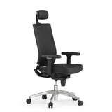 Silla de oficina profesional PORTO MAX HIGH negra de cuero con reposacabezas y base de cinco ruedas de hjh OFFICE – vista de 360° (vista frontal en diagonal 60°)