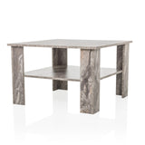 Mesa de centro gris BISMO con un estante con efecto mármol de hjh LIVING – vista de 360° (vista frontal en diagonal 45°)