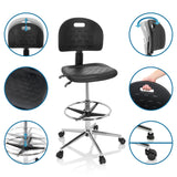 Características de la silla de mostrador TOP WORK 23 I con respaldo ajustable y reposapiés en negro de hjh OFFICE
