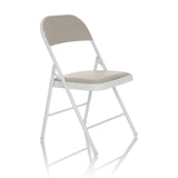 silla plegable gris TUDELA W con tapizado de cuero sintético y estructura blanca de hjh OFFICE – vista de 360° (vista frontal en diagonal 45°)
