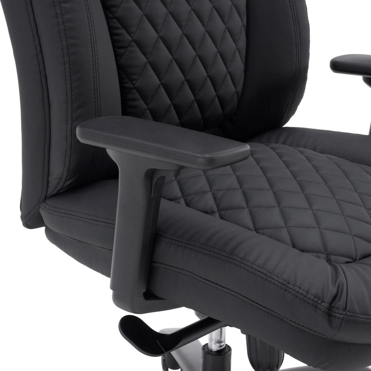 Reposabrazos y tapicería de cuero sintético acolchado de la silla giratoria XXL Pullmann Gen2 en negro de hjh OFFICE