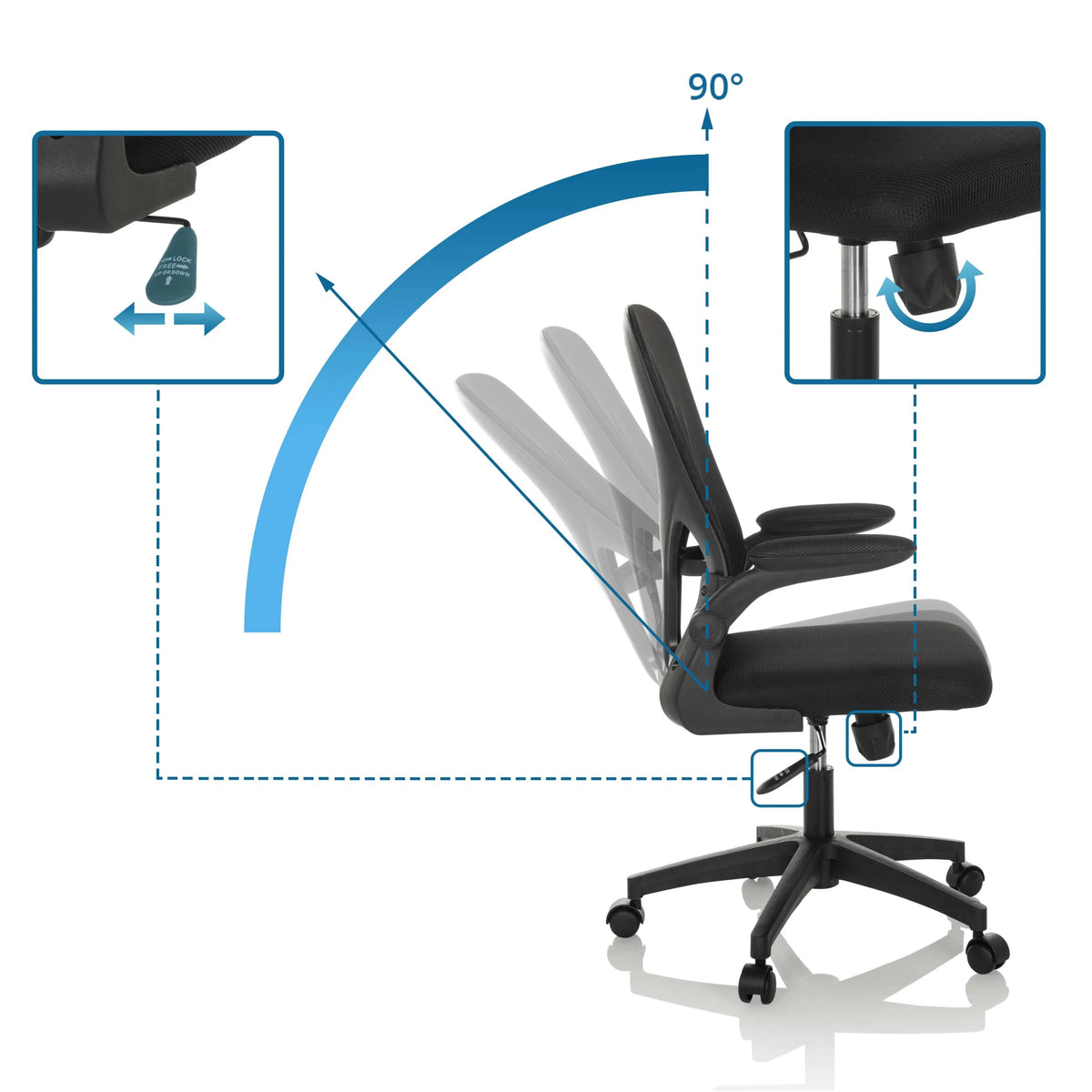 Respaldo ajustable con inclinación de 90 grados y ajuste de altura de la Silla Home Office BELIO de hjh OFFICE