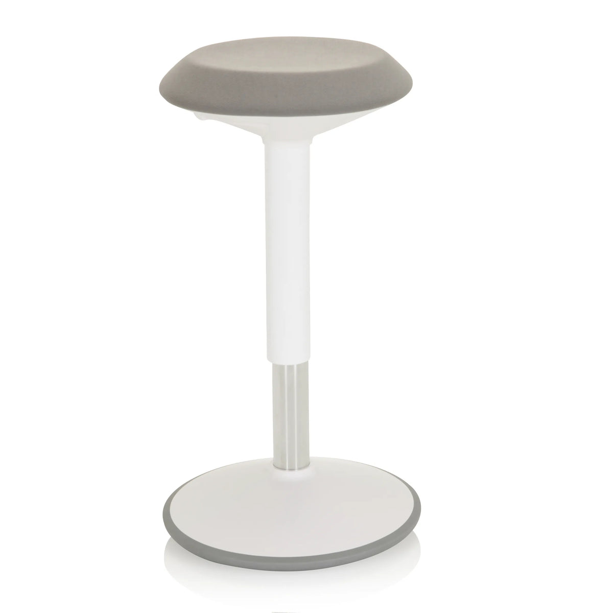 Asiento de pie BALANCE SIT III W blanco con asiento gris y base redonda de hjh OFFICE – vista de 360° (vista frontal 20°)