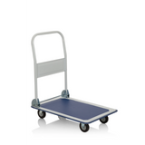 carretilla de transporte CARRY azul y blanca con asa plegable y cuatro ruedas de hjh OFFICE – vista de 360° (vista frontal 20°)