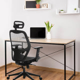 Silla de oficina profesional AIR-PORT en negro con respaldo y asiento de malla en un escritorio de hjh OFFICE