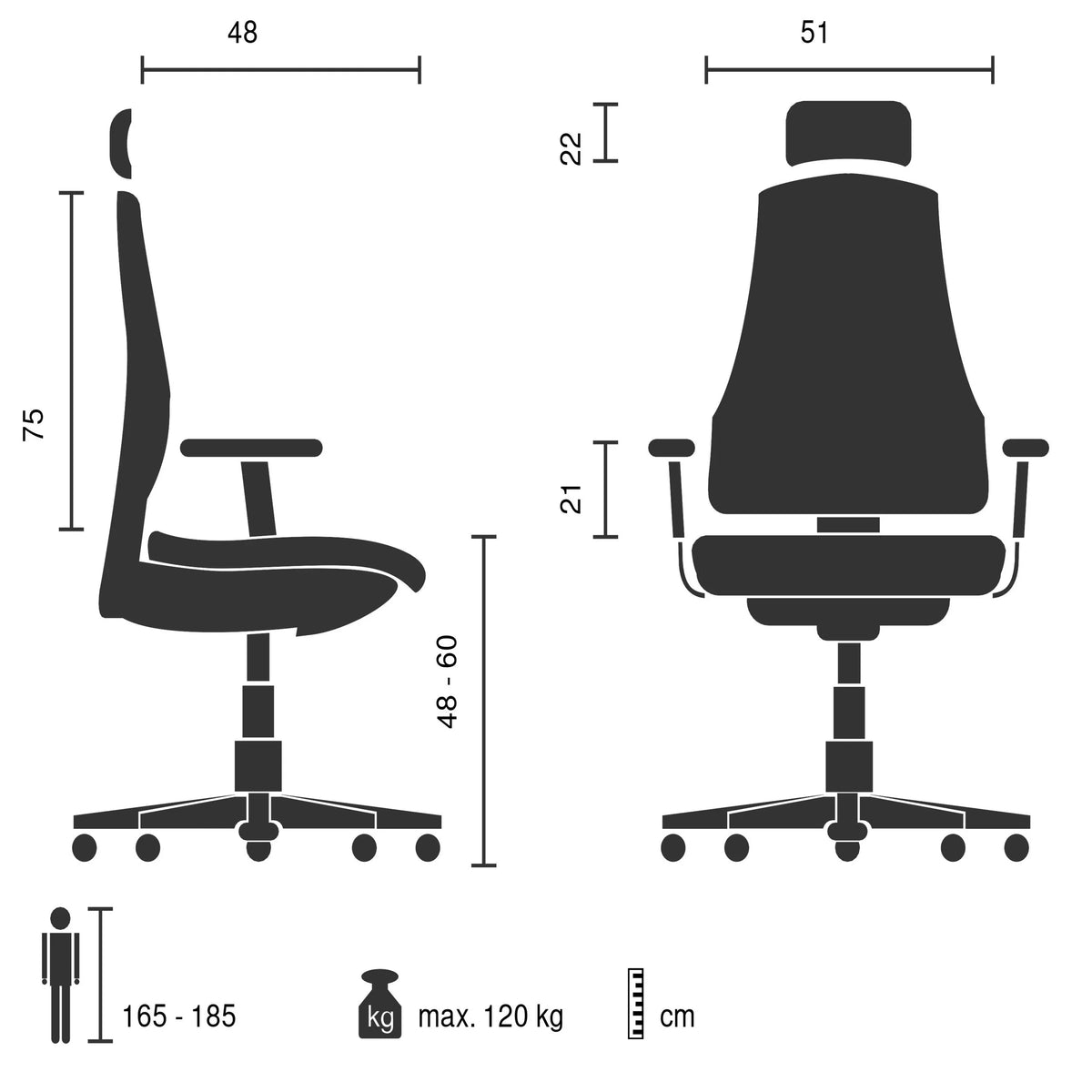 Dibujo técnico del Sillón de oficina Home Office Relax Legoro con una capacidad de carga máxima de 120 kg de MyBuero