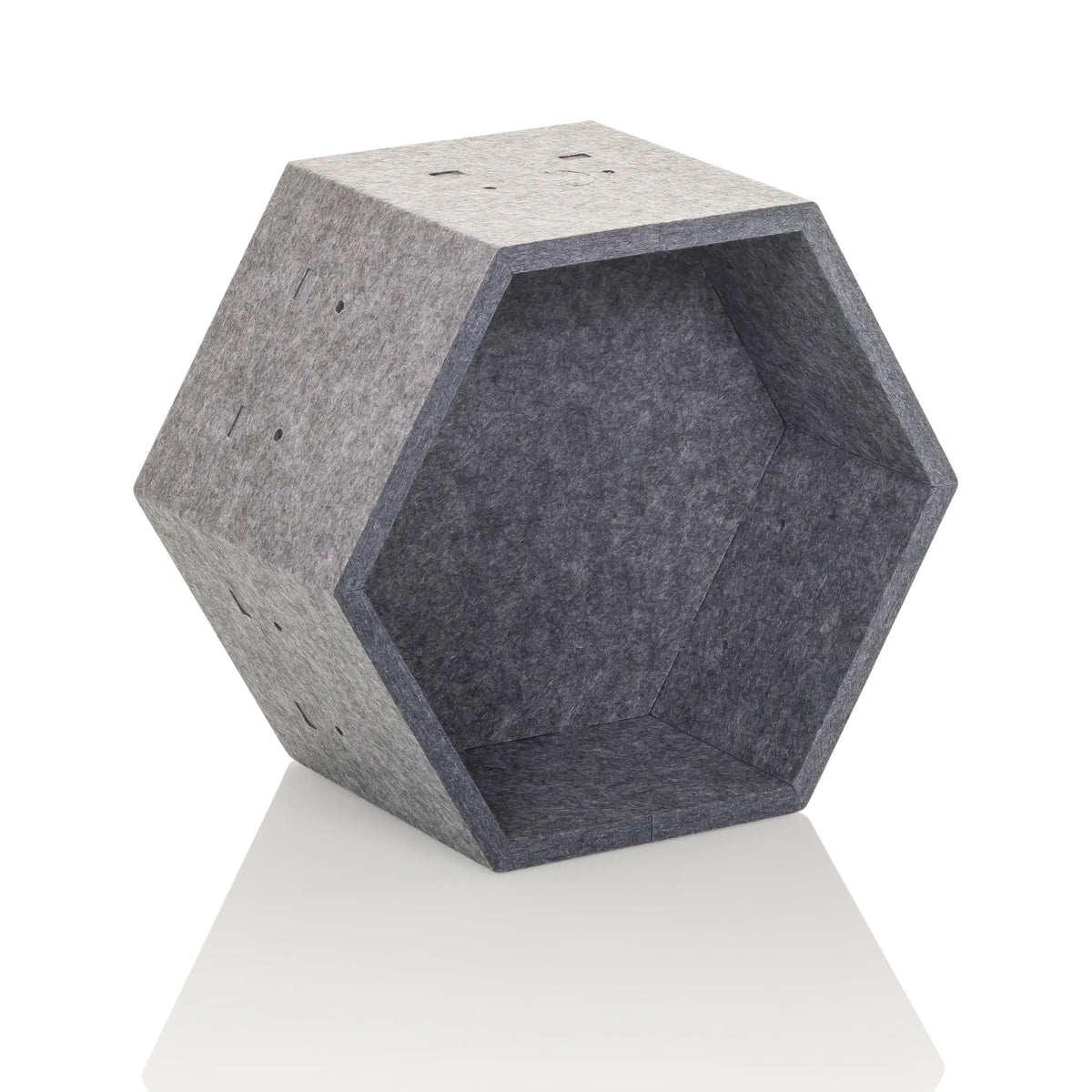 Separador hexagonal de fieltro gris FLEXMIUT STORE S de hjh OFFICE – vista de 360° (vista frontal en diagonal 30°)