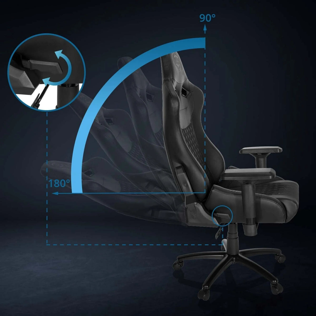 Respaldo ajustable de la silla gaming GAMEBREAKER SX 04 con un ángulo de inclinación de 90 a 180 grados de hjh OFFICE