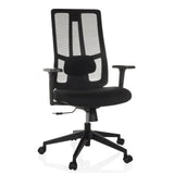 Silla de oficina profesional TRAMORE BASE negra con respaldo de malla y base de cinco ruedas de hjh OFFICE – vista de 360° (vista frontal 15°)