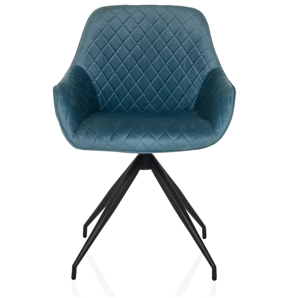 Silla tapizada ELVERUM en color azul grisáceo con costuras y estructura de cuatro patas negra de hjh LIVING – vista de 360° (vista frontal 0°)
