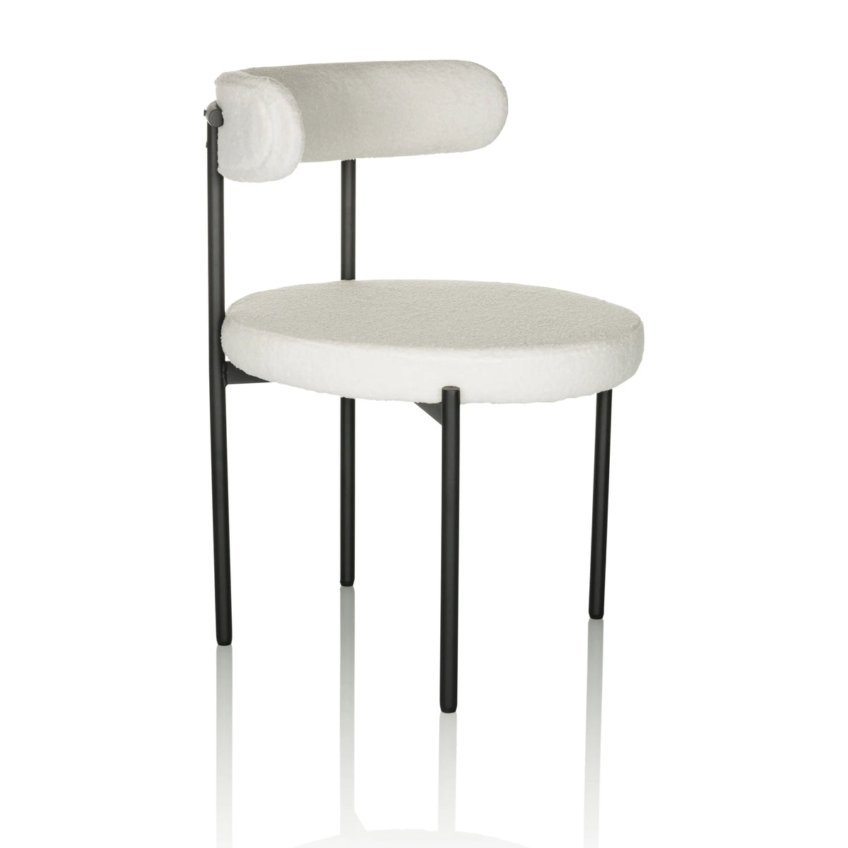 Silla tapizada blanca TEDIO con asiento y respaldo redondeados y patas negras de hjh OFFICE – vista de 360° (vista frontal en diagonal 60°)