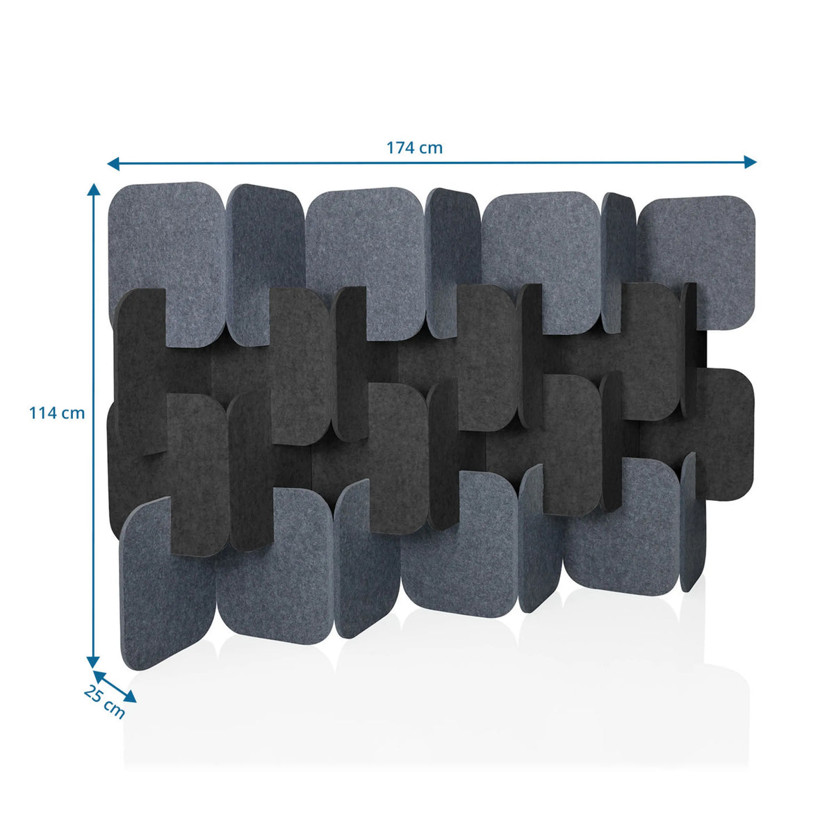 Dibujo dimensional del separador FLEXMIUT PLUG de 174 x 114 cm en gris y gris oscuro de hjh OFFICE