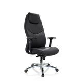 Sillón de oficina profesional FERRARA negro con reposacabezas integrado y base de cinco ruedas de hjh OFFICE – vista de 360° (vista frontal en diagonal 40°)
