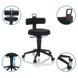 Taburete giratorio TOP WORK FLEX negro con asiento regulable en altura, respaldo y ruedas de hjh OFFICE