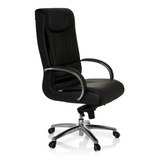 Silla giratoria XXL F 400 negra de cuero con base de estrella y cinco ruedas de hjh OFFICE – vista de 360° (vista frontal en diagonal 60°)