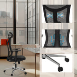Silla de oficina profesional KAMIAK en negro con respaldo de malla, soporte lumbar y base pulida con ruedas de hjh OFFICE