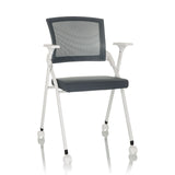 silla plegable PRIORITY II W gris con respaldo de malla, reposabrazos y ruedas de hjh OFFICE – vista de 360° (vista frontal 15°)