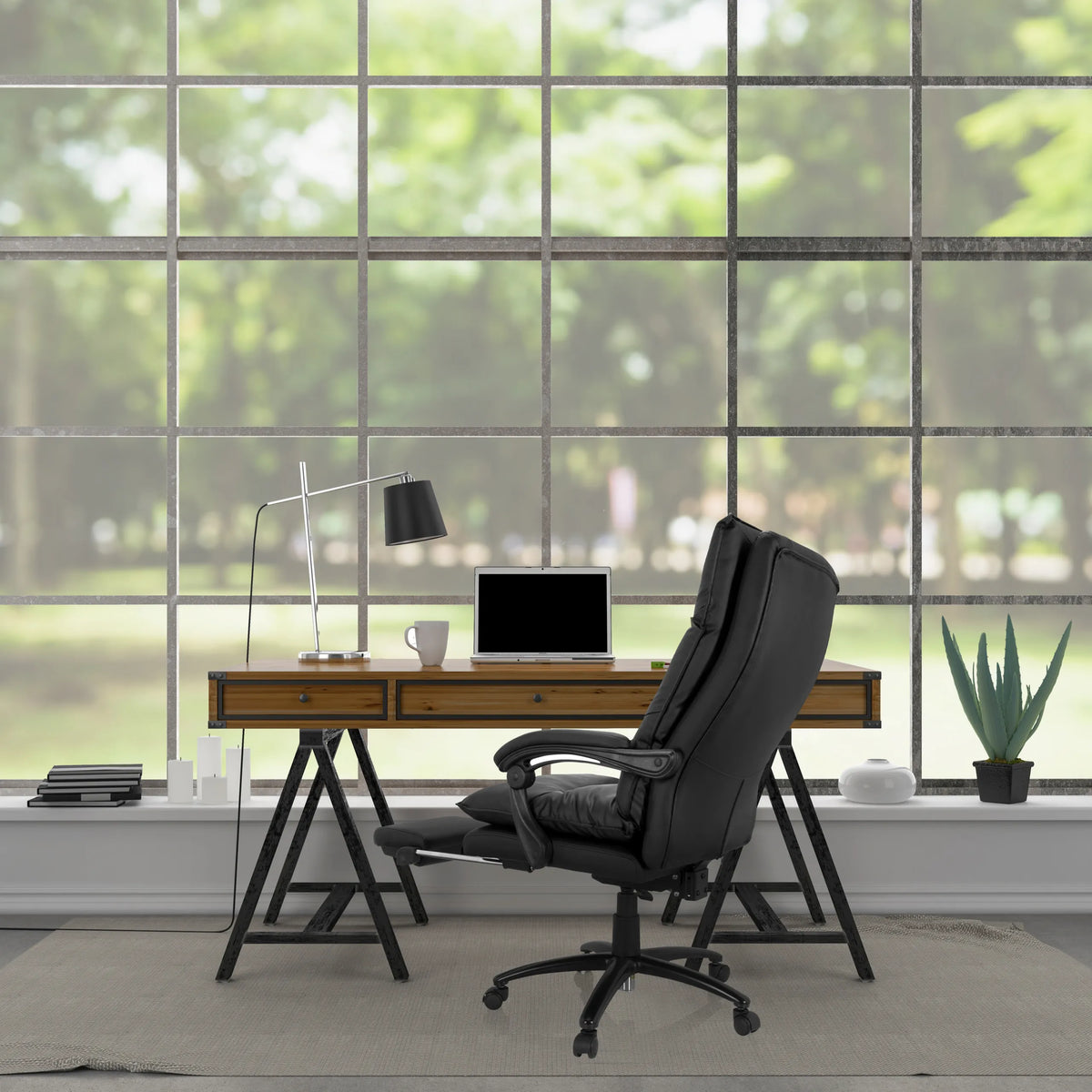 Sillón de oficina Home Office RELAX CL 200 negro de cuero sintético en un escritorio de MyBuero