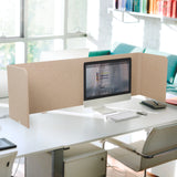 Separador de mesa beige FLEXMIUT U con una anchura de 160 cm sobre un escritorio blanco de hjh OFFICE