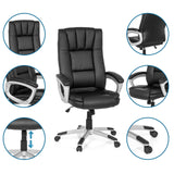 Silla Home Office RELAX CL150 en color negro con vistas detalladas del respaldo, los reposabrazos y el pistón de gas de MyBuero