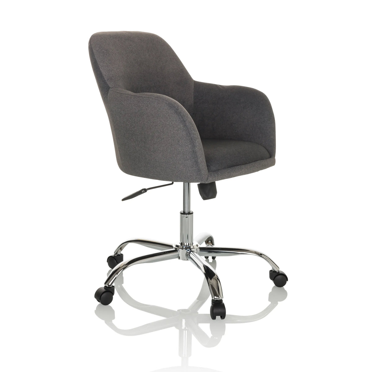 Silla Home Office SOLAO 300 en gris oscuro con acolchado y base de cinco ruedas de hjh OFFICE – vista de 360° (vista frontal en diagonal 45°)
