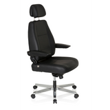 Silla giratoria XXL 24 HOURS negra de cuero con reposacabezas y base de cinco ruedas de hjh OFFICE – vista de 360° (vista frontal en diagonal 60°)