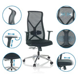 Silla de oficina profesional AZURRO B en negro con varias vistas detalladas de las opciones de ajuste de hjh OFFICE