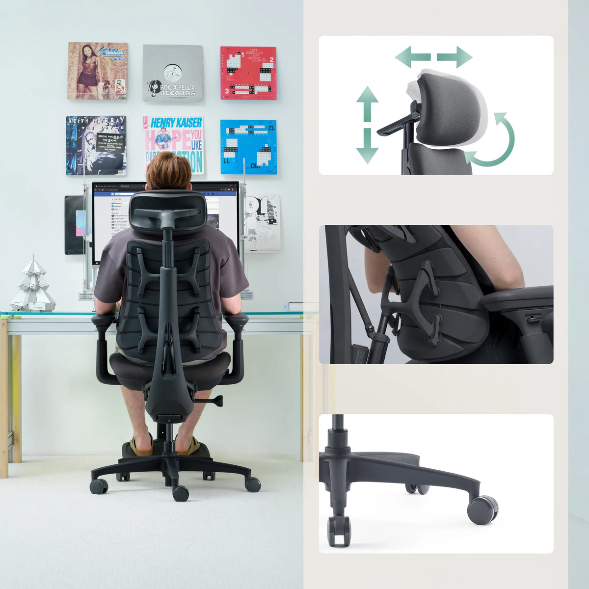 Silla alta gama LiberNovo Omni Gen en gris oscuro con reposacabezas ajustable y ruedas de Libernovo