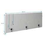 Dibujo dimensional del separador de mesa FLEXMIUT D 180 de 180 × 62 cm de hjh OFFICE