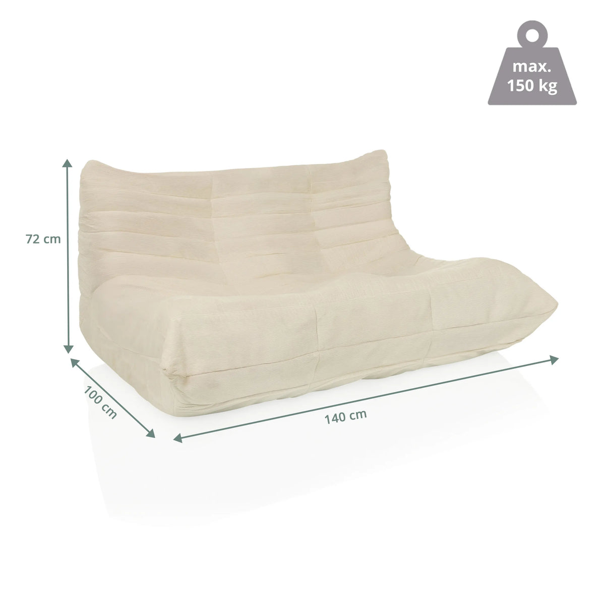 Dibujo dimensional del Sillón de diseño Sitzolo 2 de 140 × 100 cm y una capacidad de carga de hasta 150 kg de hjh LIVING