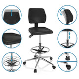 Funciones ajustables de la silla de mostrador TOP WORK 11 I en negro con reposapiés y ruedas de hjh OFFICE