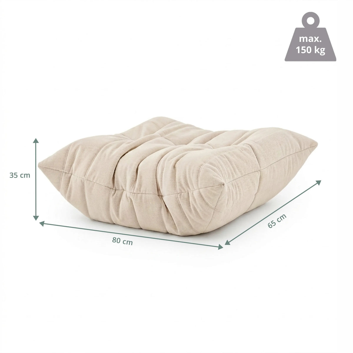 Vista de dimensiones del Puf Sitzolo Podi de 80 × 65 cm y una carga máxima de 150 kg de hjh LIVING