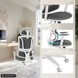 Silla Home Office ERGOMY WF en gris-blanco con reposabrazos ajustables y ruedas de MyBuero (imagen generada por IA)