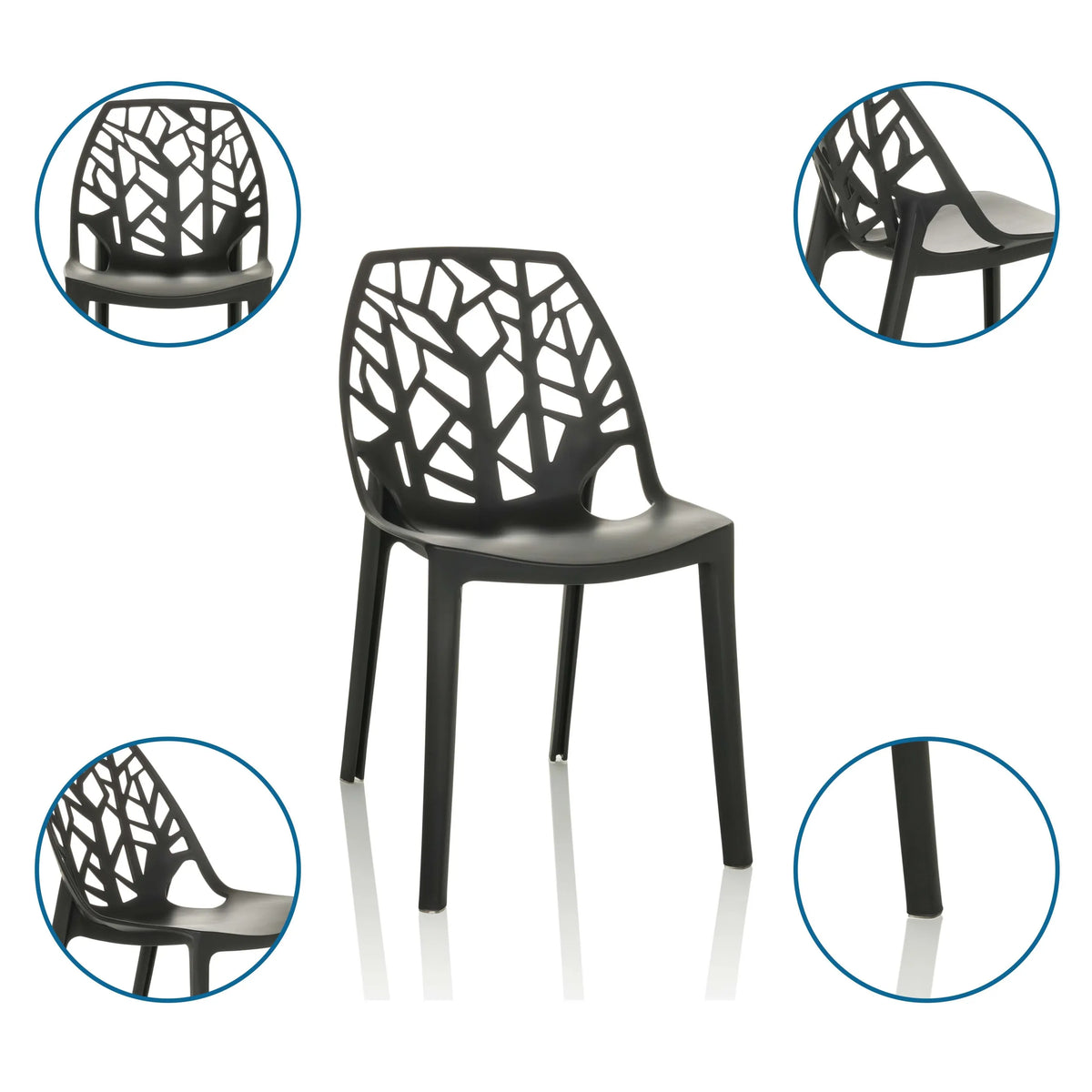 Silla de exterior negra ARTIFO TRI con estructura de respaldo similar a ramas de hjh OFFICE
