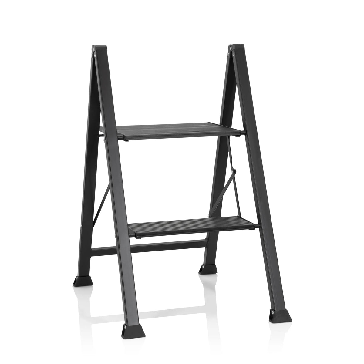 Escalera plegable SOLID W5 negra con dos peldaños de hjh OFFICE – vista de 360° (vista frontal 20°)