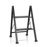 Escalera plegable SOLID W5 negra con dos peldaños de hjh OFFICE – vista de 360° (vista frontal 20°)