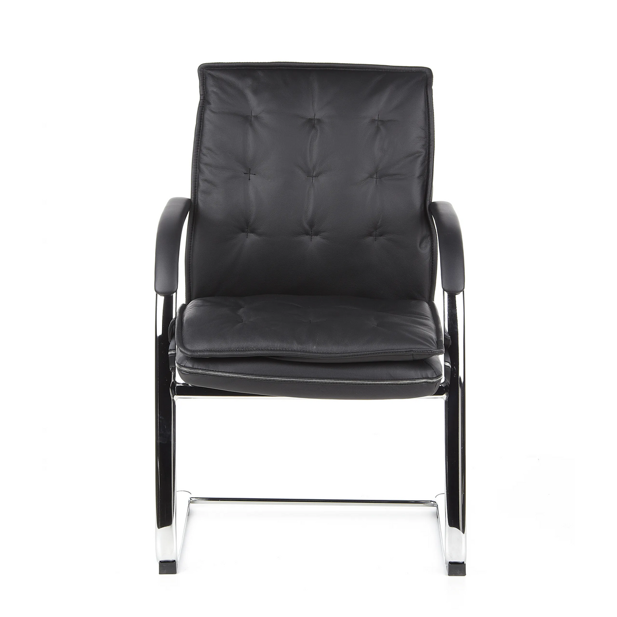 Silla viga voladiza VILLA V negra con tapizado acolchado y reposabrazos de hjh OFFICE – vista de 360° (vista frontal 0°)