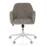 Silla Home Office SOLAO HOME gris con tapizado de tela y base blanca de cinco ruedas de hjh LIVING – vista de 360° (vista frontal 0°)
